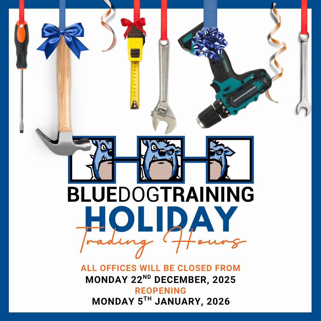 BlueDogTraining's tweet image. All Blue Dog offices close 22 Dec and reopen 5 Jan. QLD White Card classes pause 22 Dec to 2 Jan. WA and TAS ZOOM assessments return 5 Jan. For enquiries email admin@bluedogtraining.com.au, vetis@bluedogtraining.com.au or apprenticeships@bluedogtraining.com.au
#BlueDogTraining