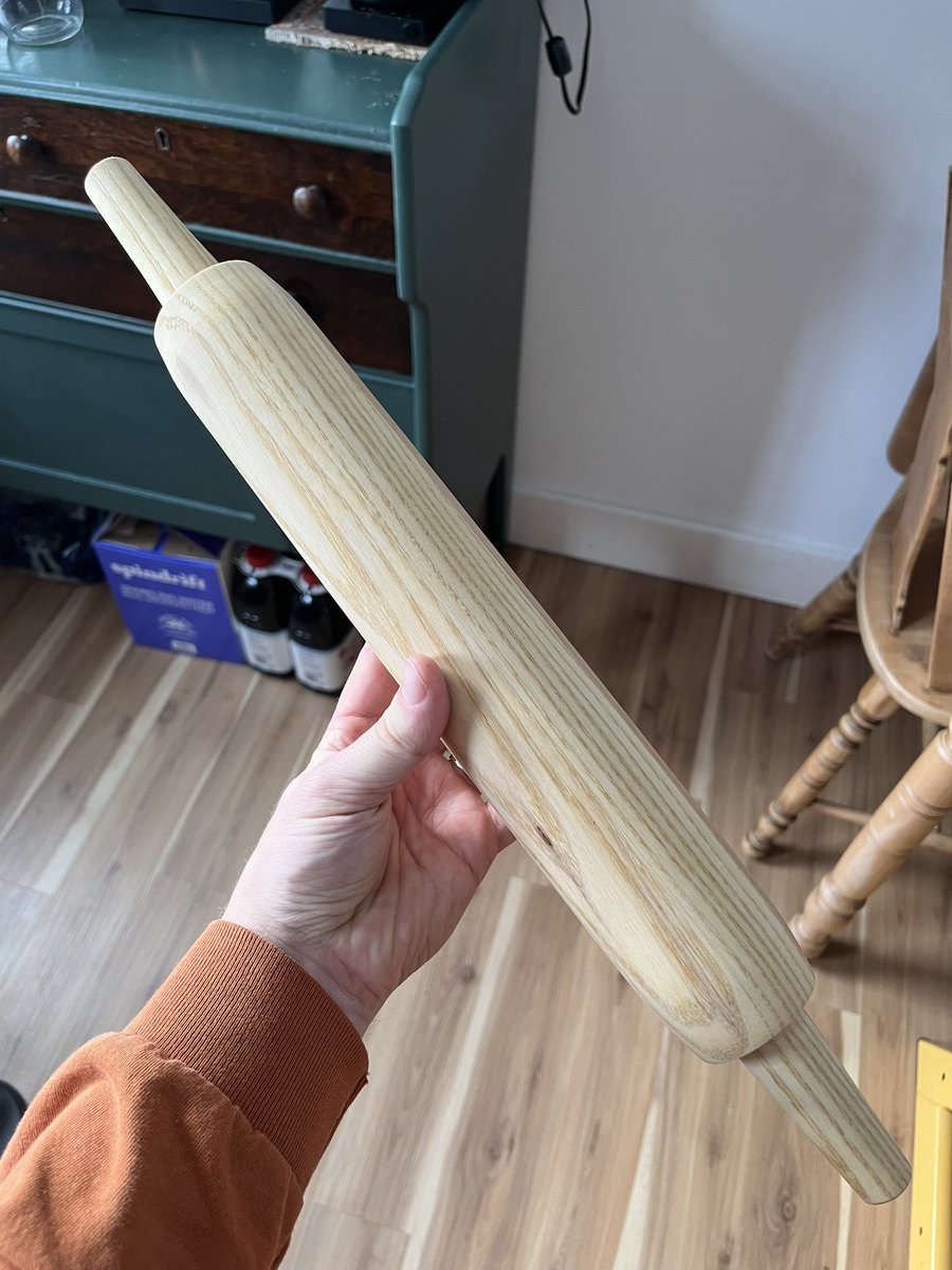 I turned this ash rolling pin for fun. Use it nearly every day for something.