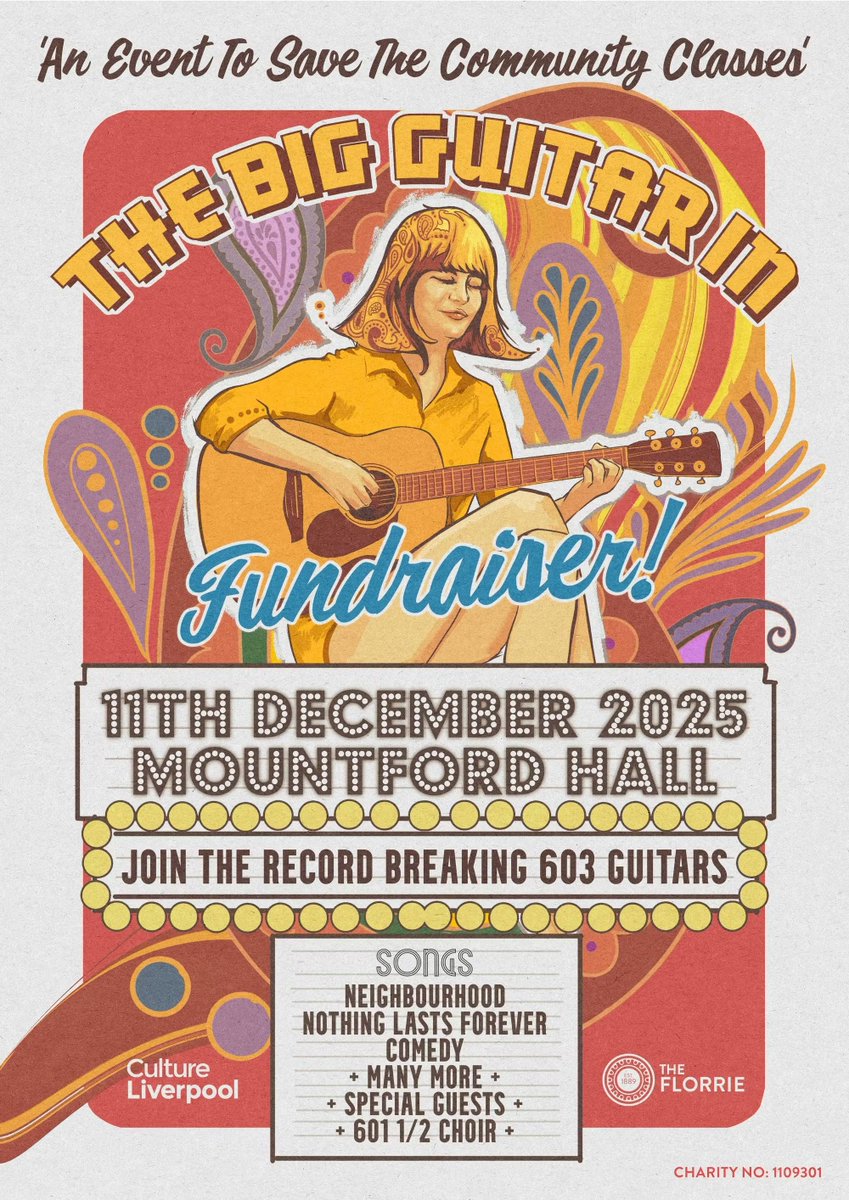 On Thursday night <a href="/timotierney/">Timo Tierney</a> will lead hundreds of guitarists (and a few well-known faces) at Mountford Hall in aid of <a href="/TheFlorrie/">The Florrie</a>.

Last few places available here: skiddle.com/whats-on/Liver…