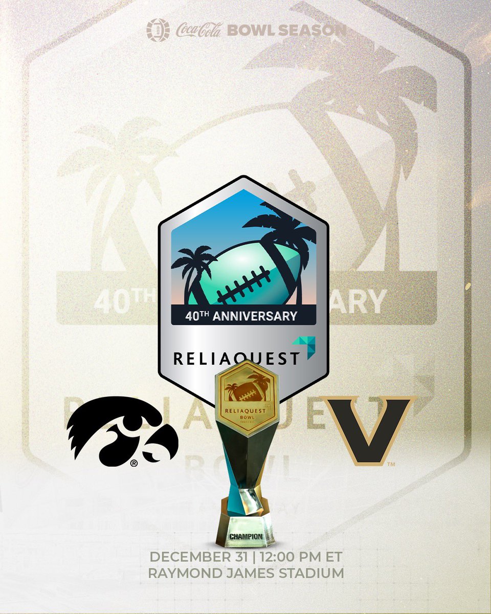 BOWL SEASON IS HERE 🔔 🏈 <a href="/HawkeyeFootball/">Hawkeye Football</a> will face <a href="/VandyFootball/">#14 Vanderbilt Football</a> in the <a href="/ReliaQuestBowl/">ReliaQuest Bowl</a> !

#BowlSeason #CFB #CollegeFootball