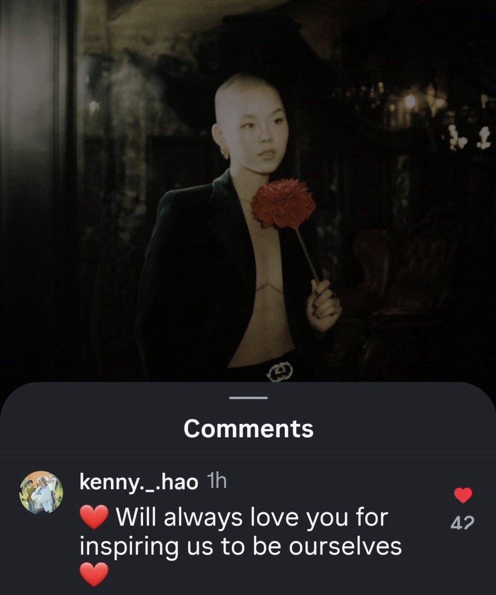 1VERSE member Kenny comments on XG member Cocona’s instagram post of them coming out as AFAB transmasculine non-binary:

— “❤️will always love you for inspiring us to be ourselves❤️”