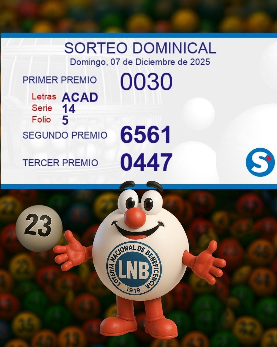 Estos son los números del sorteo dominical de este 7 de diciembre de 2025. ¡Felicidades a los ganadores!

#ESLotería