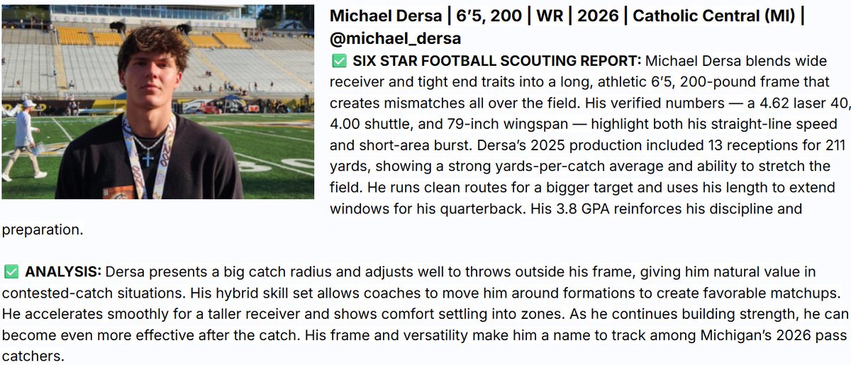 Thank you <a href="/sixstarfootball/">Six Star Football | PLUS+</a> for the write-up in the "Michigan underrated uncommitted standouts" article.

<a href="/DCCfootball/">Detroit Catholic Central Football</a> <a href="/jcessante/">Justin Cessante</a> <a href="/35Lewis53/">Coach Lewis</a> <a href="/JMachDCC/">Joe Mach</a> <a href="/Drew_Moulton/">Drew Moulton</a> <a href="/Coach_RGamble/">Reggie Gamble</a> <a href="/ChrisJParry3/">Coach Parry</a> <a href="/CoachHawk_5/">Courtney Hawkins</a> <a href="/CoachEdwardsWR/">Nick Edwards</a> <a href="/CoachFlemWR/">RJ Fleming</a> <a href="/Coach_JWatts/">Justin Watts</a> <a href="/CoachCPatt/">Clay Patterson</a> <a href="/coachmacarney/">Mark A. Carney - Coach MAC</a>