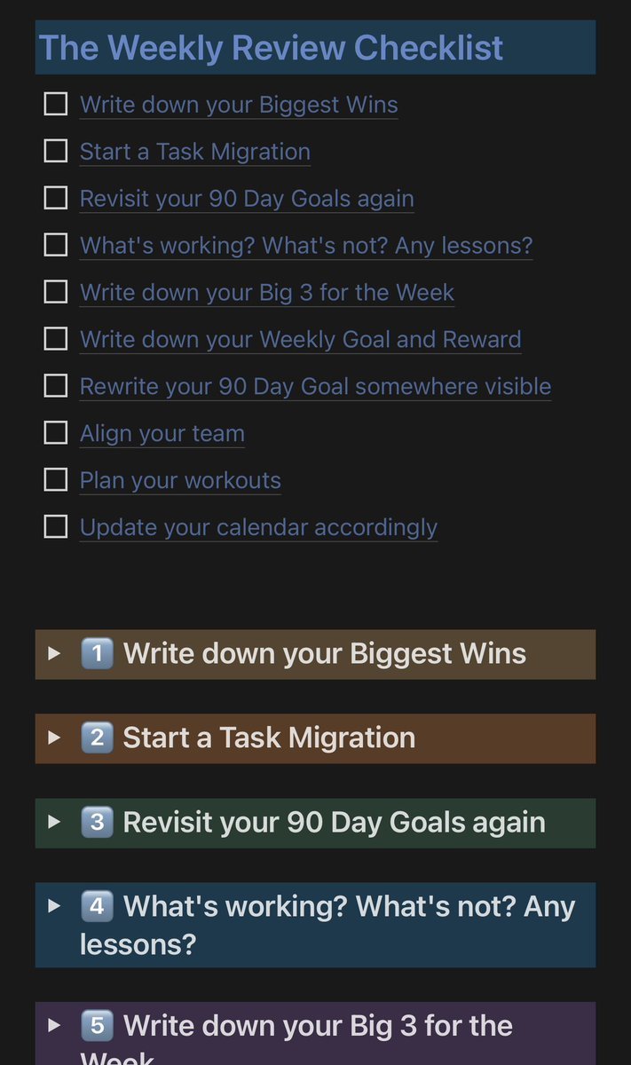 Every CEO should have a page like this to fill in on Sundays

• Execute the plan Monday thru Thursday
• Clean up Friday
• Rest on Saturday
• Replan on Sunday