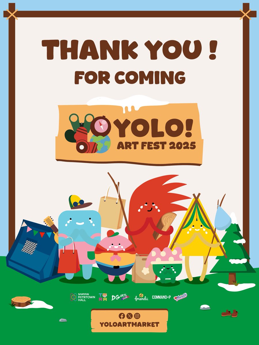 Thank you for coming ! - YOLO! ART FEST 2025 🧭 ⊹ ࣪ ˖

 *🧳 YOLO! ART FEST 2025 ได้จบลงไปเป็นที่เรียบร้อยแล้ว ขอขอบคุณทุกท่าน ที่เดินทางมาร่วมงานในครั้งนี้

เราจะกลับมาพบกันใหม่อีกครั้ง ในเดือนธันวาคม ปี 2569 👀

แบบสอบถามการเข้าร่วมงาน: forms.gle/5ZTvGguGkZmiwC…

#YOLOARTFEST2025