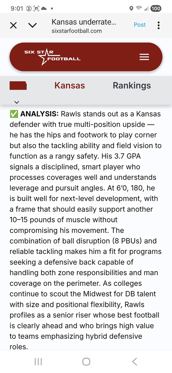 Greysen28's tweet photo. Awesome way to start my day! Thank you @sixstarfootball for spotlighting me as one of Kansas' UNDERRATED UNCOMMITED c/o2026 standouts, much appreciated.  The best is definitely yet to come!!! #POTENTIAL  @ElevateRecruits @FSFirebirdFB @CoachKStew23 @jeremycrabtree @CappsHal @ScottAligo @KSHSAA @KSShrineBowl