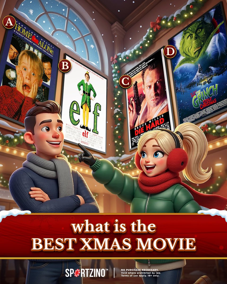 Holiday debate time. 🔥
Which Christmas movie tops the all-time list?

A) Home Alone
B) Elf
C) Die Hard
D) The Grinch

Cast your vote in the comments for a shot at GC 1.5M + SC 40.
15 winners take it home!

✔ Like &amp; share to join in
⏳ Ends Dec 9 at 11:59 AM EST