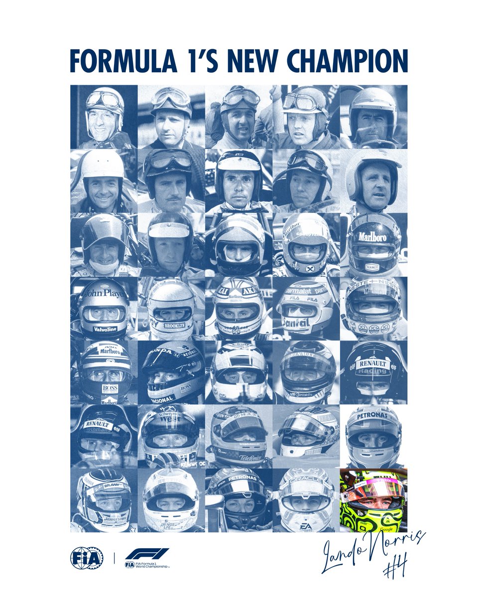 fia's tweet image. Lando Norris becomes the 35th World Champion in Formula 1 history 🇬🇧

#FIA #F1