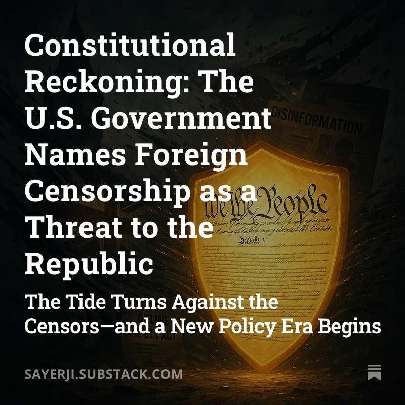 sayerjigmi's tweet image. 🔥 BREAKING: The U.S. just took the first federal action against the global censorship industry

NPR and The Guardian just confirmed a historic State Dept directive:

➡️ Foreign nationals who participated in censorship of Americans—fact-checkers, content moderators,…