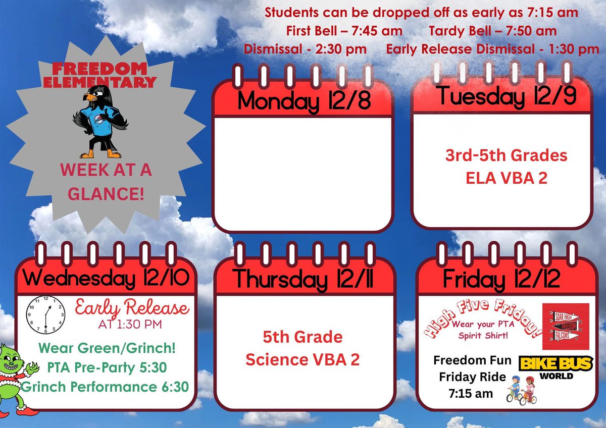 Hey there, Falcons! Take a peek at our weekly update for what's in store this week.