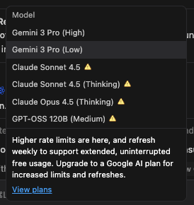 pushkar8723's tweet photo. I was trying @antigravity and tho they claim their weekly limit is generous, I hit the limit on my second day for the Claude models 😅
But I have to admit, their experience is quite nice.
Hence I will continue to use their Gemini 3 Pro models and till I hit the limit for these 😆 https://t.co/h4QtquKkZW
