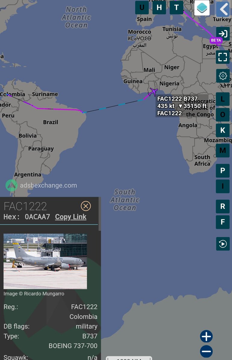 sipjack1776's tweet photo. Colombia 🇨🇴 
737-732
#0ACAA7/FAC122
Bogota>Natal>Lomé
@Borrowed7Time @LatAmMilMVMTs @SA_Defensa https://t.co/JImWcxMiyh