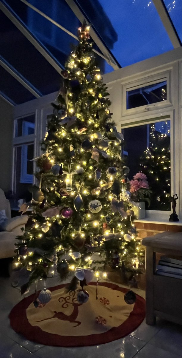 Milhart66Ken's tweet image. Sunday has been a busy day here at ‘Hartley Manor’. I’ve been dressing the Christmas tree while Mrs H has been dressing the lounge and dining room. Here’s the tree completed. Needless to say we are both now reclining and recovering. #Christmas2025 #Christmastree #Decorating  🎄
