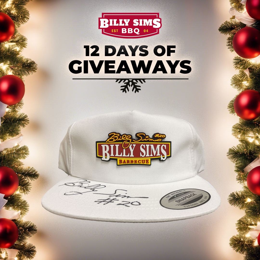 🎄 Day 3 Giveaway - Billy Sims BBQ hat signed by <a href="/RealBillySims/">Billy Sims</a> 

RULES
1️⃣ Follow us
2️⃣ Like post
3️⃣ Share the post

A winner will be announced the following day on Facebook, Instagram and X.  **Must be living in a state with a Billy Sims BBQ (OK, KS, MO, MI, WI, IA)**