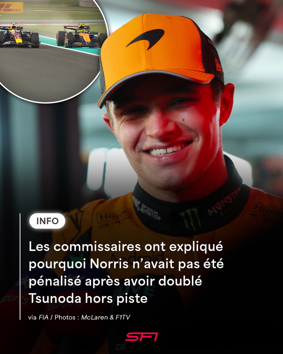 Secteur_F1's tweet image. Les commissaires ont détaillé pourquoi Lando Norris n'avait pas écopé de pénalité malgré un dépassement hors piste sur Yuki Tsunoda ! 💬🧑‍⚖️

"Le pilote de la voiture n° 4 [Norris] a dépassé la voiture n° 22 [Tsunoda] en sortant de la piste, mais cela s'est produit parce que le…