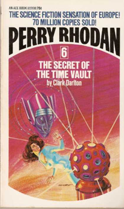 Perry Rhodan #6: The Secret of the Time Vault (Ace Books 1972) cover by Gray Morrow. Good cover by Morrow, it has a pulpish feel to it which kind of fits the series. The book also includes essays by editor Forrest J. Ackerman.