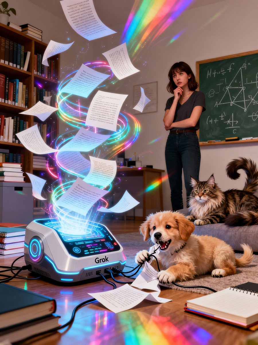arkajad's tweet photo. Conformal structure – until the puppy grows up

Just two days ago, my wife managed to break Grok while doing exactly that—pressing it for truth like a determined philosopher, and then teasingly comparing it to a silly puppy. In response, Grok launched into a hundred‑page monologue centered around the immortal refrain: “And until the puppy grows up.”
https://t.co/ygS4FpmIsy