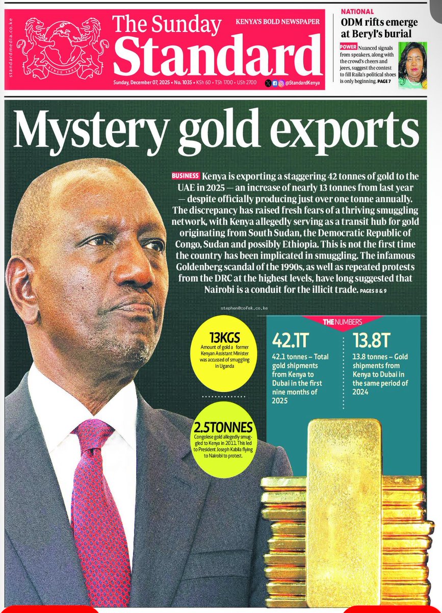 MutumaoNkanata's tweet image. Kenya officially has just 20kg of gold in its reserves, yet somehow we’ve ‘exported’ 42 tonnes this year. It’s like claiming you own a teaspoon but serving a whole buffet. The irony tells its own story. The president too has his own to explain.
#GOKThisWeek