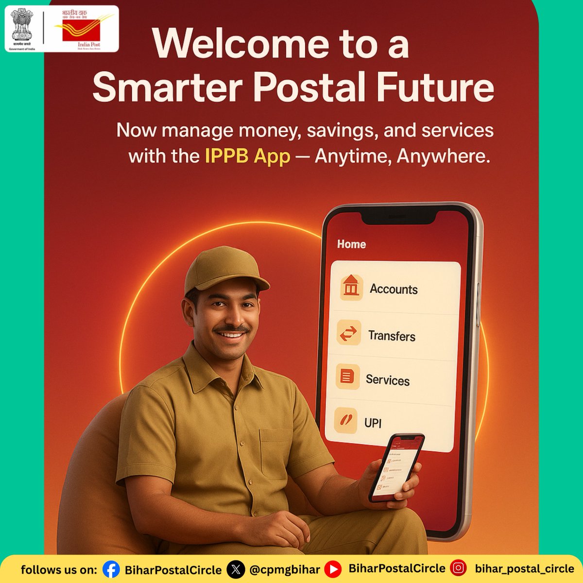 cpmgbihar's tweet image. डिजिटल इंडिया का साथ, IPPB हर गाँव-शहर में आपके पास
#MobileBanking #IPPB #DigitalPayments #IndiaPost