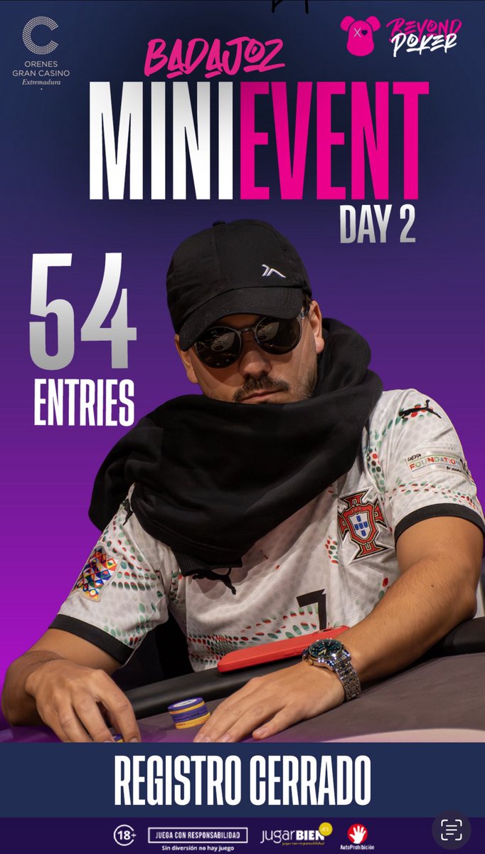 🛑 Registro cerrado en el Mini Event
Finalizamos con 54 entradas y entramos en la fase decisiva.
Ahora empieza lo bueno: concentración máxima, decisiones al límite
y cada ficha cuenta en la lucha por el título. 🃏🔥

📍<a href="/CasinoExtremadu/">Orenes Gran Casino Extremadura</a> de Badajoz