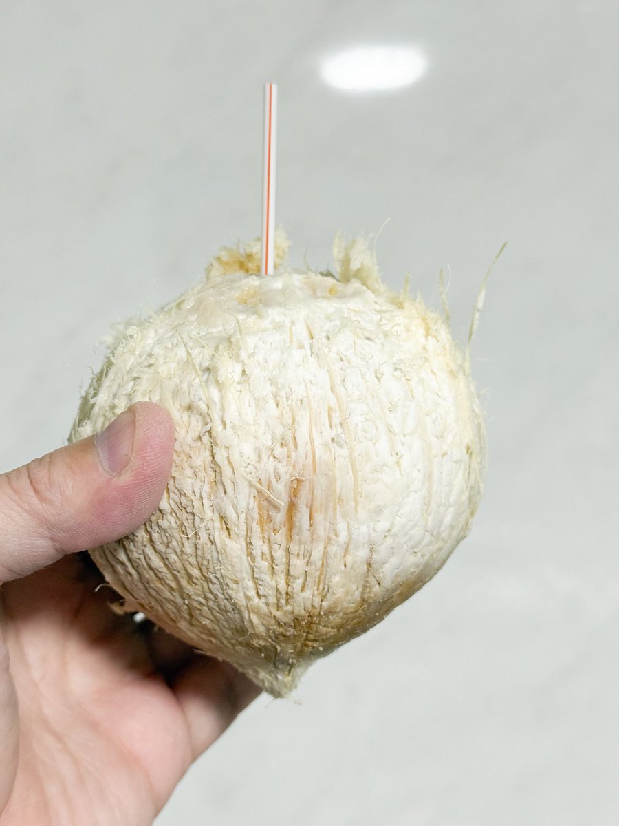 深夜ココナッツ割り部
甘くて美味しい
周りの繊維がヤシガラの元？