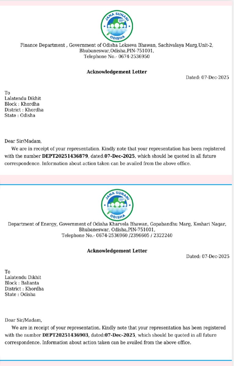 DixitLalat's tweet photo. Request to Hon'ble CM,Energy Minister,Cheif Secretary,Energy secretary,Finance Secretary Govt of odisha to take action as per my Grievance regarding Govt fundings &amp; Govt fund misuse by Tata Power (Tpcodl,Tpnodl,Tpsodl,Tpwodl). Grievance registration acknoledgements attached. https://t.co/9lgvDVDXAR