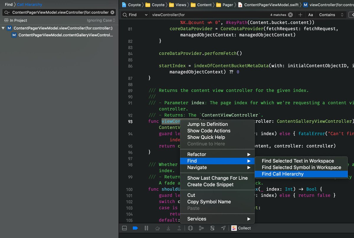 twannl's tweet image. Find Call Hierarchy helps you to find out where your method is being used in your project. This is great if you want to know where code is being used 👌🏻

#swiftlang #iosdev