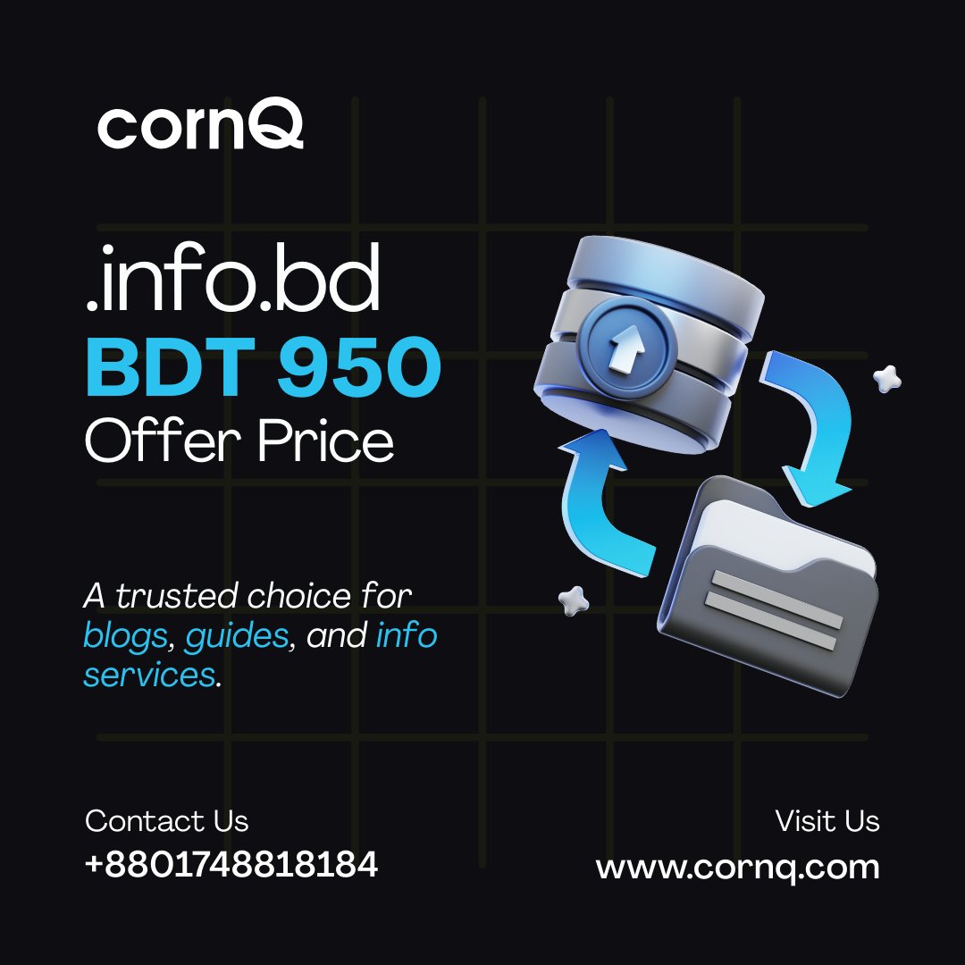 mycornQ's tweet photo. Own your .info.bd domain for 950 TK (VAT incl.)
Ideal for news portals, blogs, info sites and media projects

Instant activation, minimal documentation
Offer valid till 31 Dec 2025

Register instantly 👉 https://t.co/4RyPKK8mDb

#infobd #NewsPortalBD #BloggersBD #MediaBD https://t.co/J5NFo81HUN