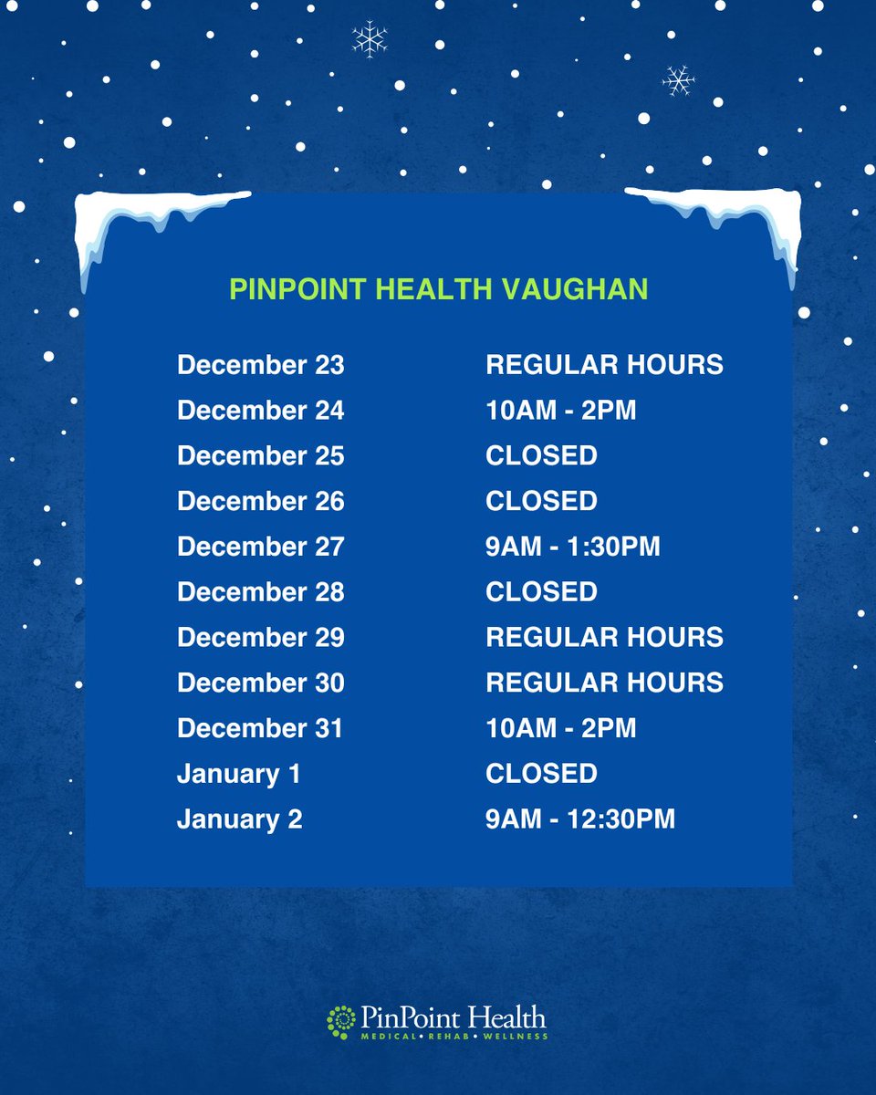 PinPoint_Health's tweet image. (3/4) The holidays are fast approaching. Be sure to check our updated holiday hours before you visit any of our locations, and click the link below to learn more. 

bit.ly/3FQtNDH