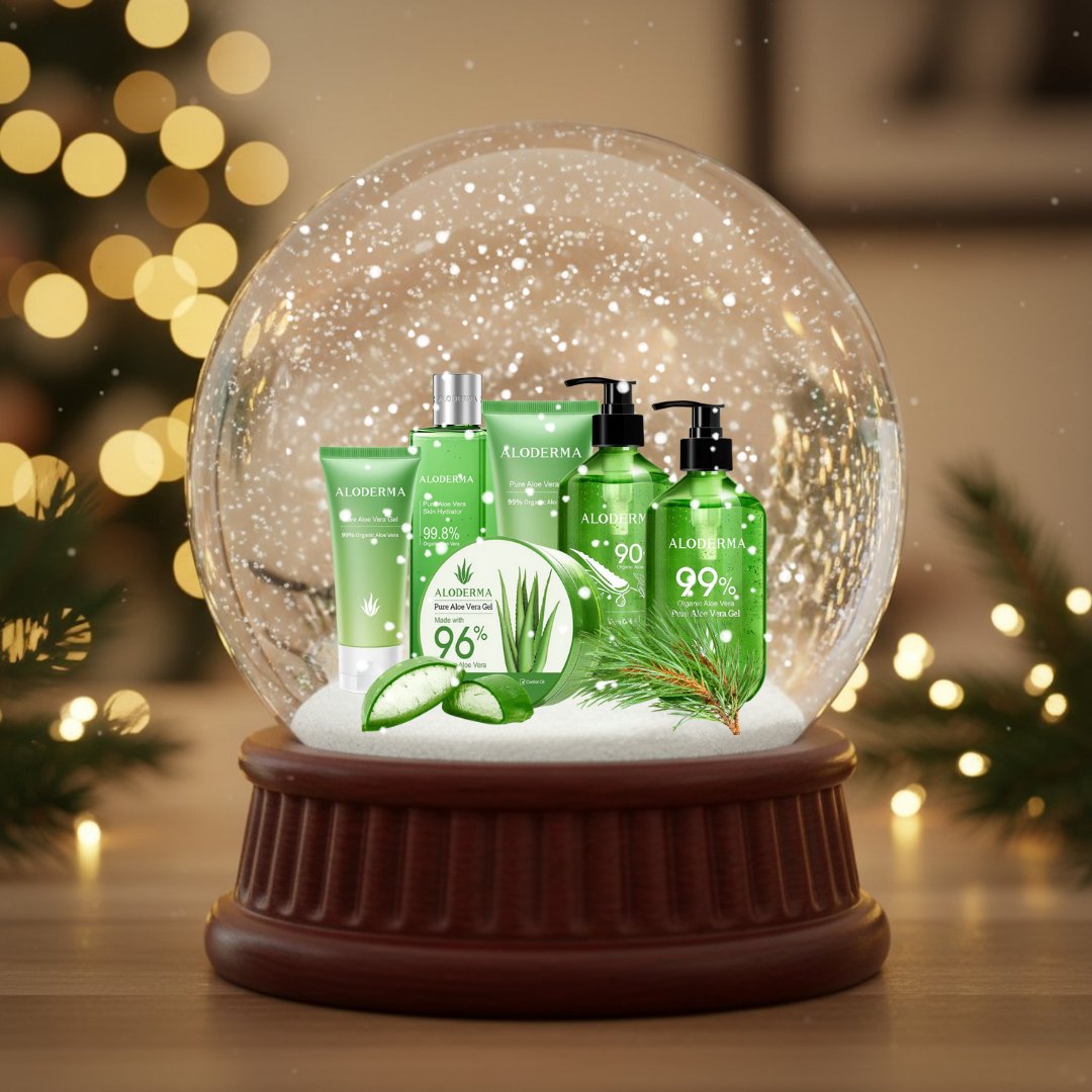 Inside this snow globe is everything your winter skin dreams of.

Fresh aloe, soft hydration, and simple essentials that feel good through the holidays and beyond.

Find them at Aloderma.com or Amazon. 💚✨