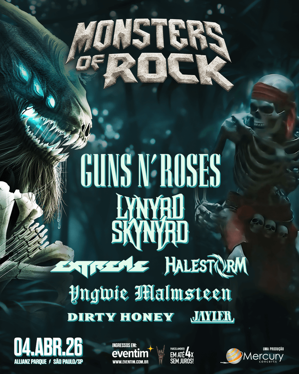 gunsnroses's tweet image. São Paulo, the lineup for Monsters of Rock is out! See you in April. mercuryconcerts.com/monstersofrock/