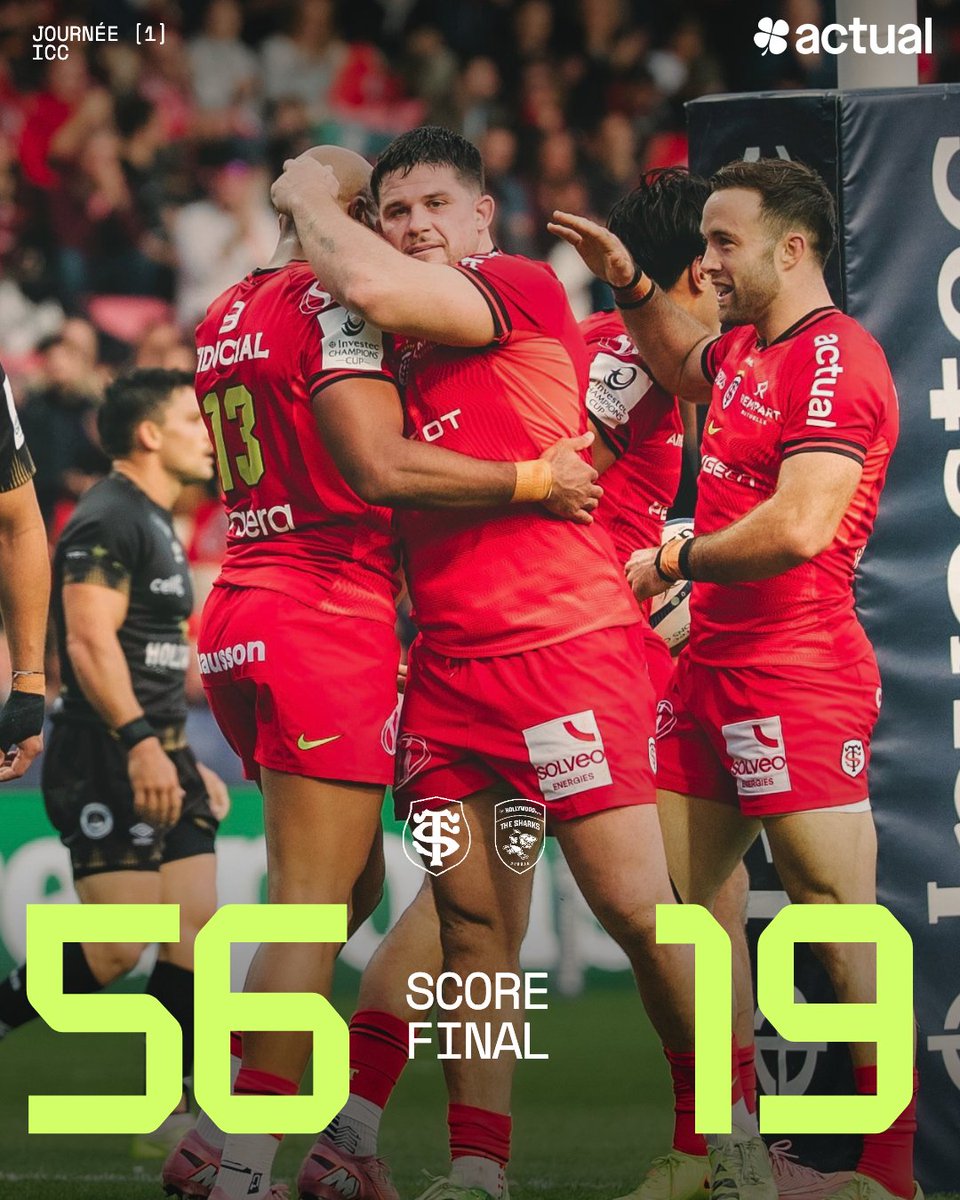 StadeToulousain's tweet photo. Premiรจre รฉtape โ๏ธ
Les Stadistes retrouvent la Champions Cup avec brio et prennent 5 points face aux Sharks de Durban โจ https://t.co/queLMhX6od