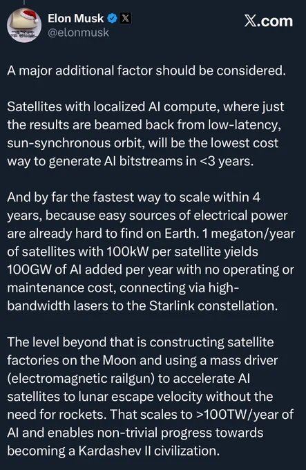 🔵MARKETEVANS: "Elon Musk: I satelliti AI a bassa latenza saranno il futuro economico della trasmissione dati"