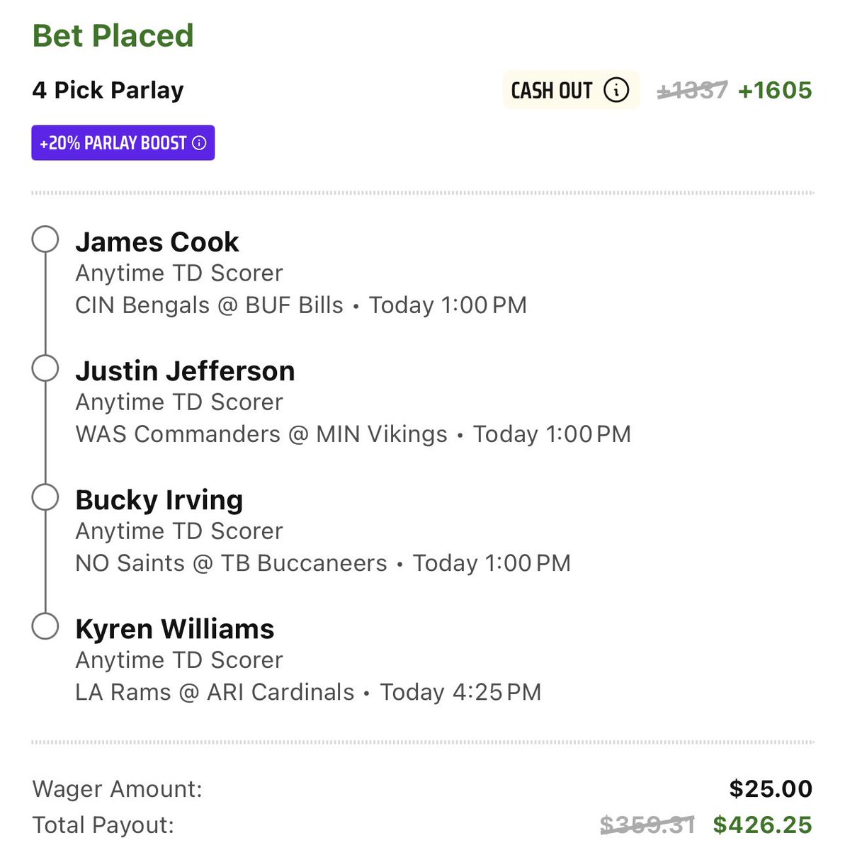 YetiBets1776's tweet photo. Cook. JJ. Bucky. Kyren.
4 Anytime TD scorers โ we send it ๐๐
.5u on the lotto ๐ฅ
If we CASH, picking 2 winners for $25 each ๐ธ
LIKE + RT to enter ๐
Letโs EAT today ๐ปโโ๏ธ๐ฅ๐
#NFLPicks #SportsBetting #TDParlay #YetiBets https://t.co/WWL09jUaCN