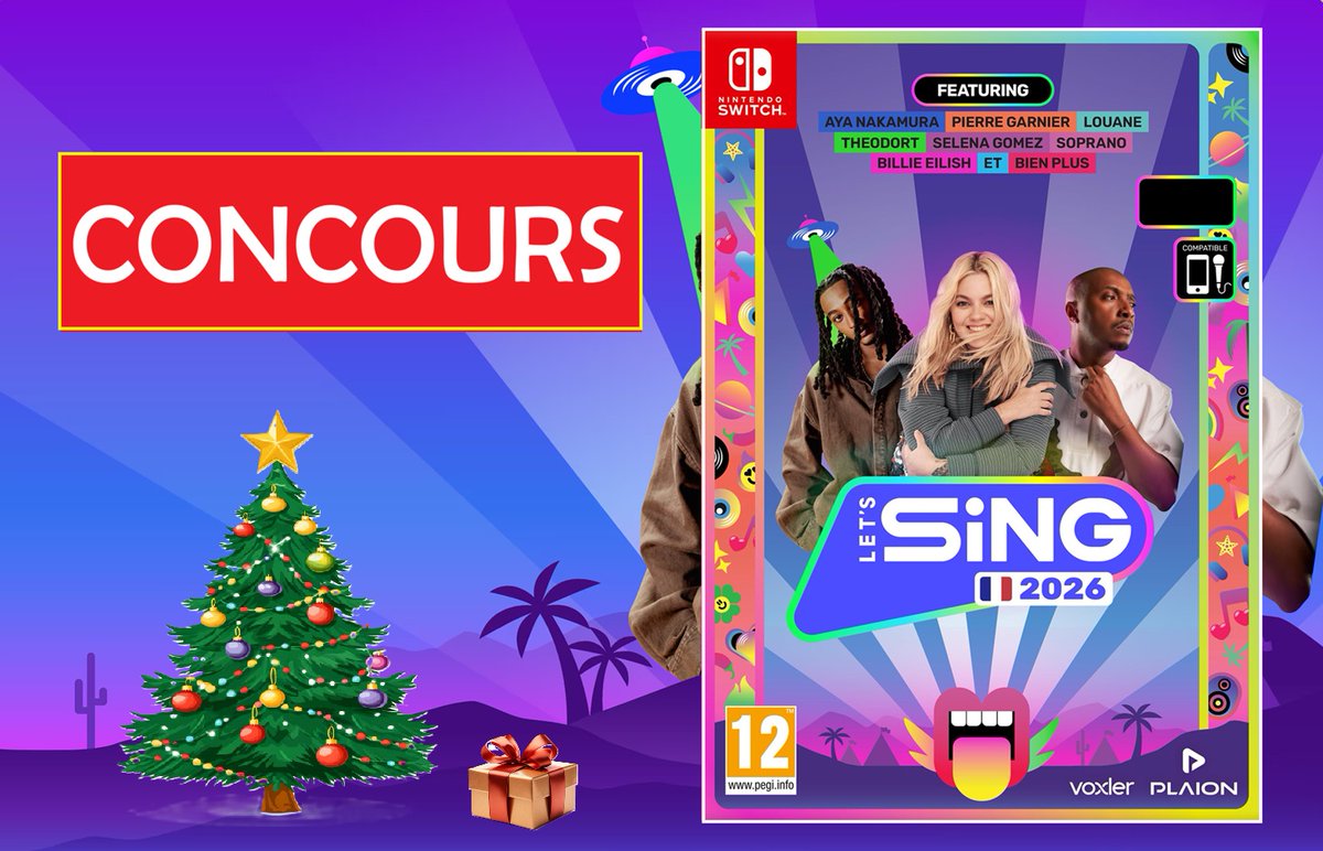 🎁 #Concours de Noël 🎁
Tentez de gagner un code pour le jeu #LetsSing2026 avec un VIP Pass sur Switch 1 &amp; 2 🎤
 
✅ Follow <a href="/JVDeal_FR/">JVDeal</a> &amp; <a href="/PLAION_FR/">PLAION France 🎮</a>
✅ RT ce tweet + Like
✅ Tag 2 ami(e)s en réponse à ce tweet
❎ Faux comptes / Bots

TAS le 14 Décembre
Bonne chance 🍀