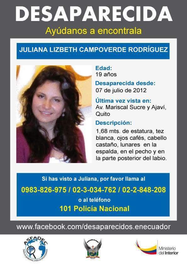 Hoy se cumplen 13 años y 5 meses desde que Jonathan Carrillo pastor  evangélico desapareció a mi hija Juliana Campoverde, él sabe dónde está mi hija y no habla .
13 años y 5 meses de gritar en un país donde el Estado ha sido incapaz, lento e insolente.
#DóndeEstáJuliana