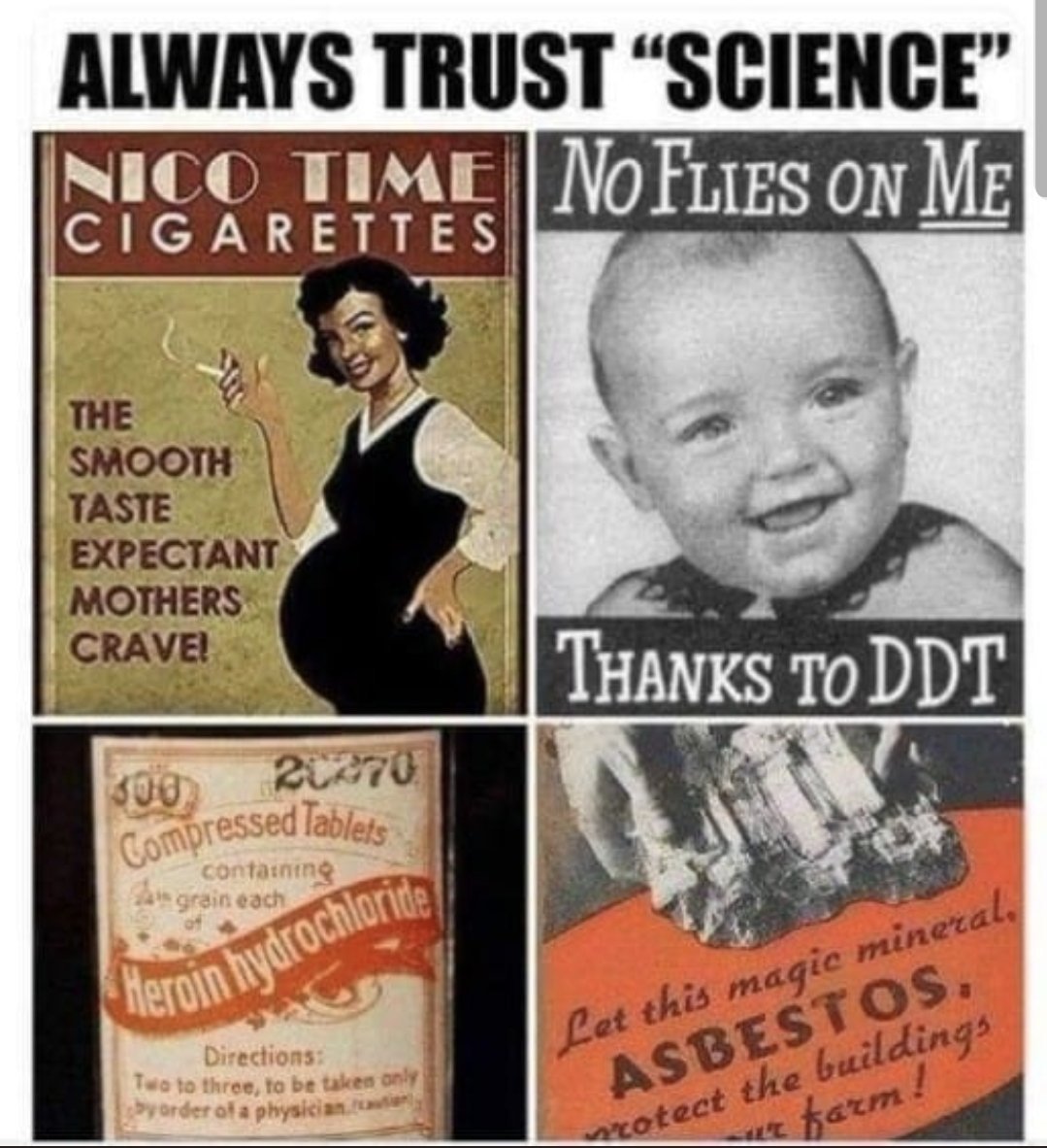 Bize "Bilime her zaman güvenin!" dediler. itiraz etmeye kalkanı anında susturdular. Dün öyleydi, bugün de öyle.
✅ Hamile annelerin istediği mükemmel tat!”
✅ DDT reklâmı: “Benim üstüme sinek konmuyor – DDT sayesinde!”
✅“Her tablette ¼ grain eroin hidroklorür içeren