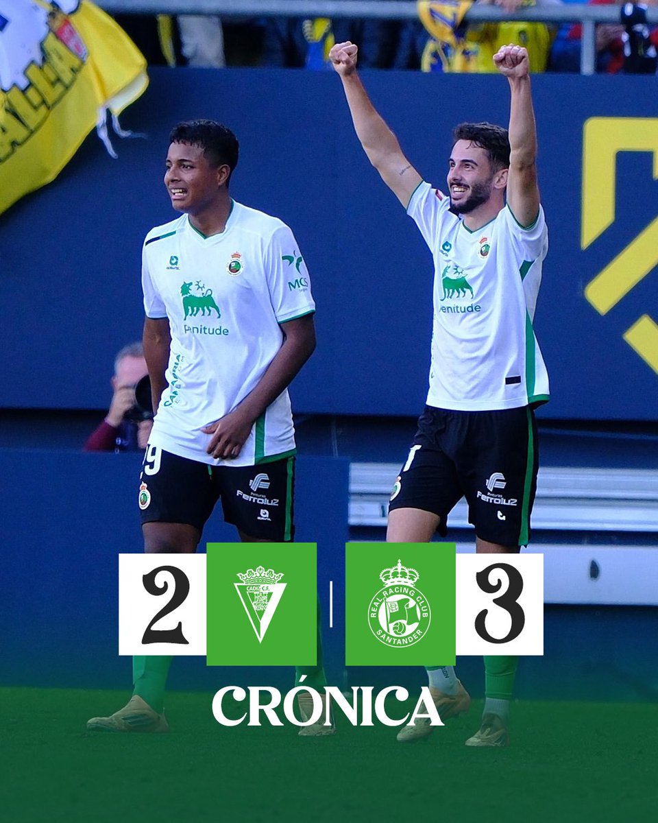 📝 CRÓNICA | El Racing remonta en el Nuevo Mirandilla con tres golazos y cierra su ‘semana fantástica’ (2-3)

✅ Los verdiblancos consiguen sobre el Cádiz CF su undécima victoria de LaLiga Hypermotion 2025/26 #CádizRacing 

realracingclub.es/noticias/el-ra…