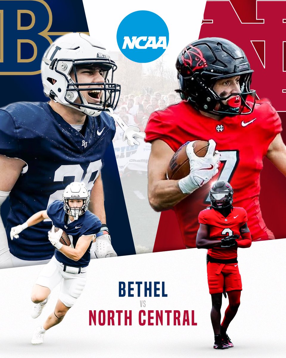 D1_Rejects's tweet image. The #D3FB championship still runs through Naperville, IL 🏆

@BethelRoyalsFB have earned the right to take on @football_ncc in a matchup of 2️⃣ 𝐩𝐨𝐰𝐞𝐫𝐡𝐨𝐮𝐬𝐞𝐬

Saturday is going to be a movie 🍿