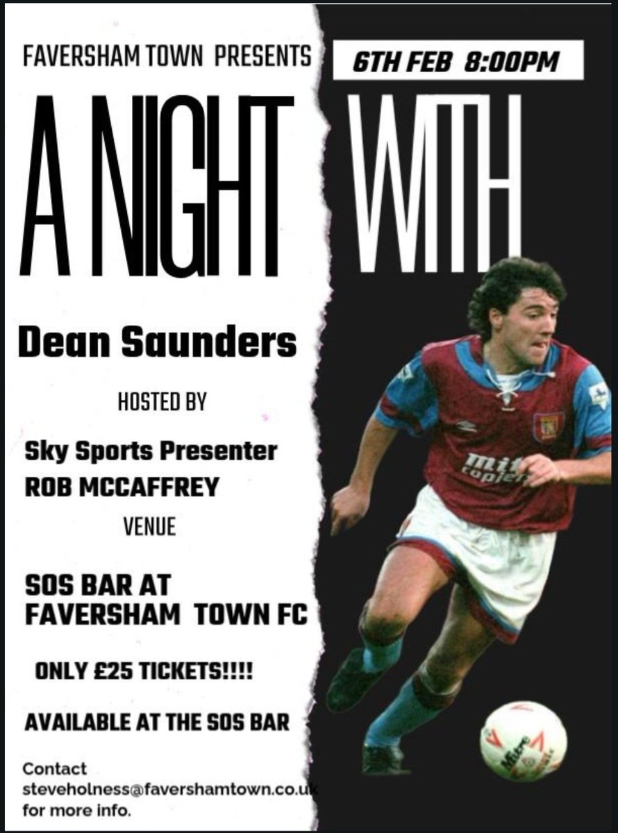 A NIGHT WITH DEAN SAUNDERS. 
HOSTED BY ROB MCCAFFREY. 

Need a Christmas gift well we have you sorted. 
Tickets for the night will be on sale at the Croydon match this Saturday at the SOS Sports Bar. 

#UpTheLilywhites