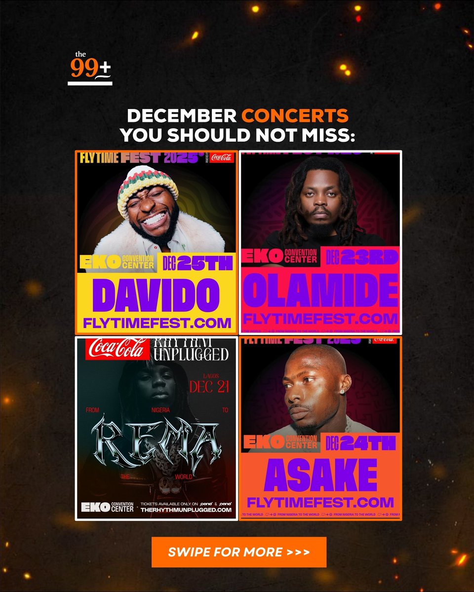 99Pluz's tweet photo. Want to have a lit December because it’s omblee season 💃🏻💃🏻? Check out these top December concerts you absolutely shouldn’t miss.

Which concert will you be attending? Tag that friend you’re going with below and

#DettyDecember #DecemberConcerts #NigeriaEvents #LiveMusicNigeria #HolidayConcerts #99Pluz