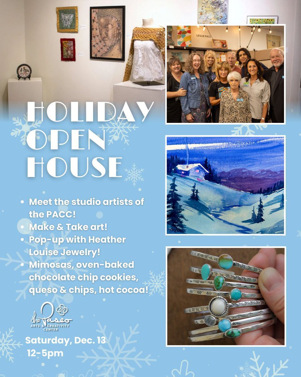 Join us on Saturday, Dec. 13, for the Paseo Arts and Creativity Center's Holiday Open House!

Visitors can meet the studio artists of the PACC, create Make and Take art. shop a special pop-up with Heather Louise Jewelry and enjoy light refreshments!

We hope you'll join us!