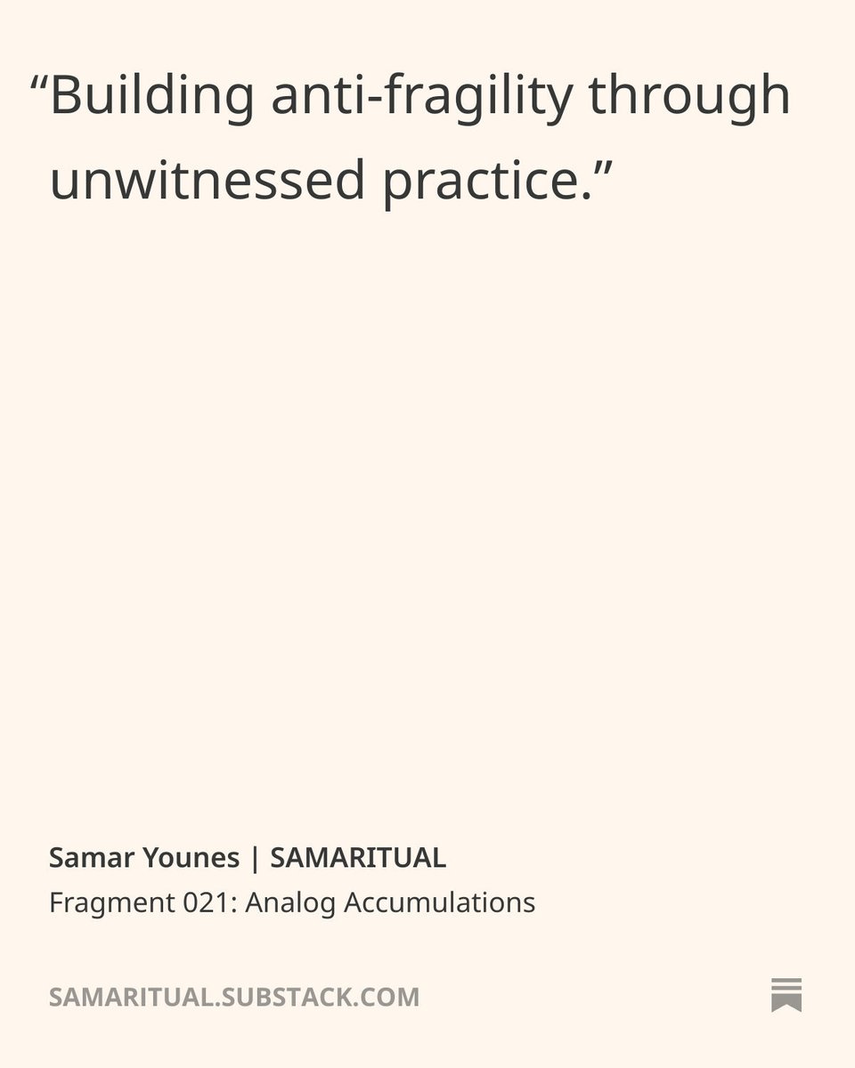 Samaritual's tweet image. Fragment 021: Analog Accumulations

A Visual Essay on momentum, cultural generation, and how we find our way back to making when the system feels too loud and the body feels too tired

Image: artifact from my Future Ancestors series: ‘Not Cloud White’ 😉