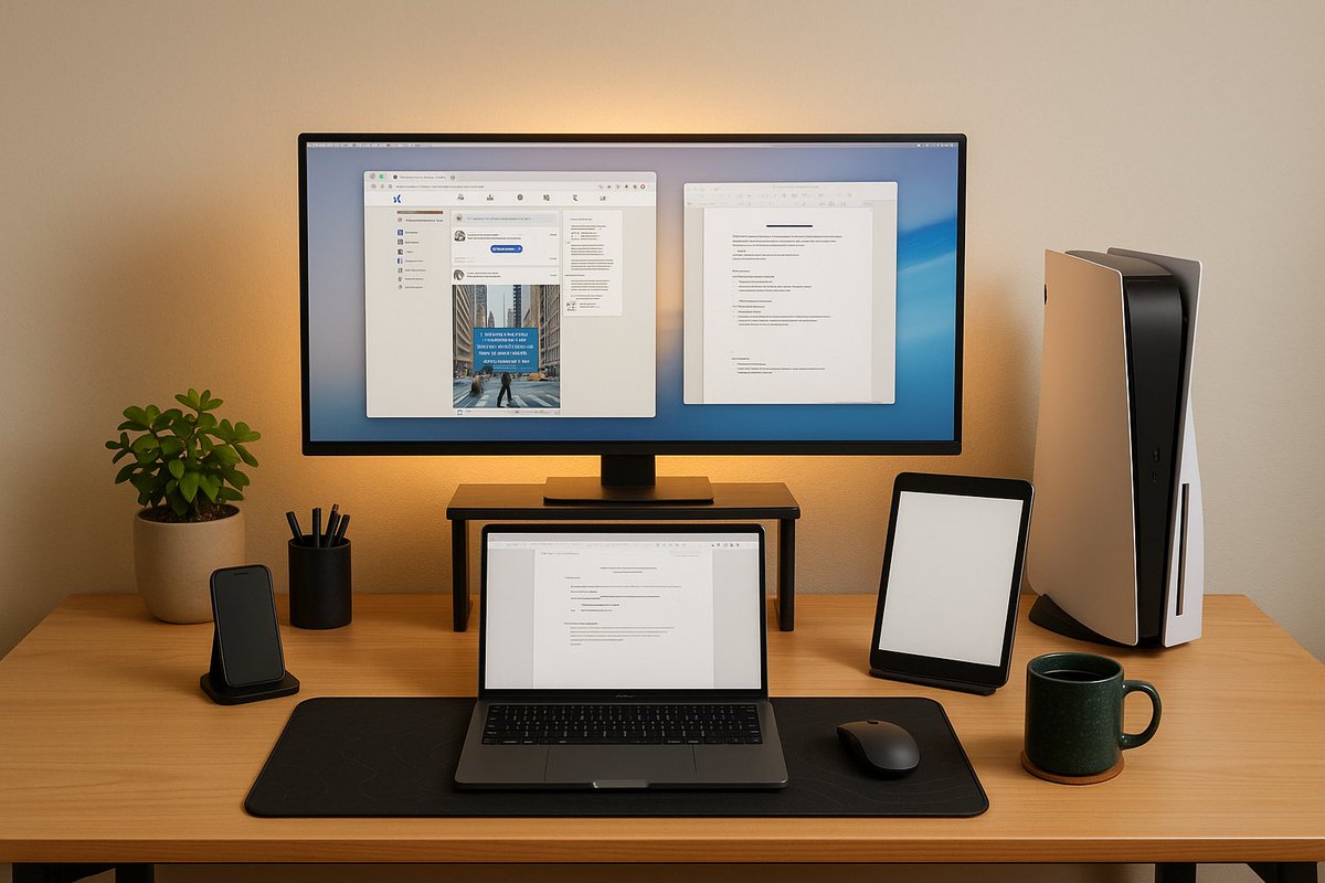 У меня вечно на столе бардак, хотя рабочий сетап очень простой.

Попросил ИИ сделать его чуть уютнее.

И всё. Теперь я хочу себе так: