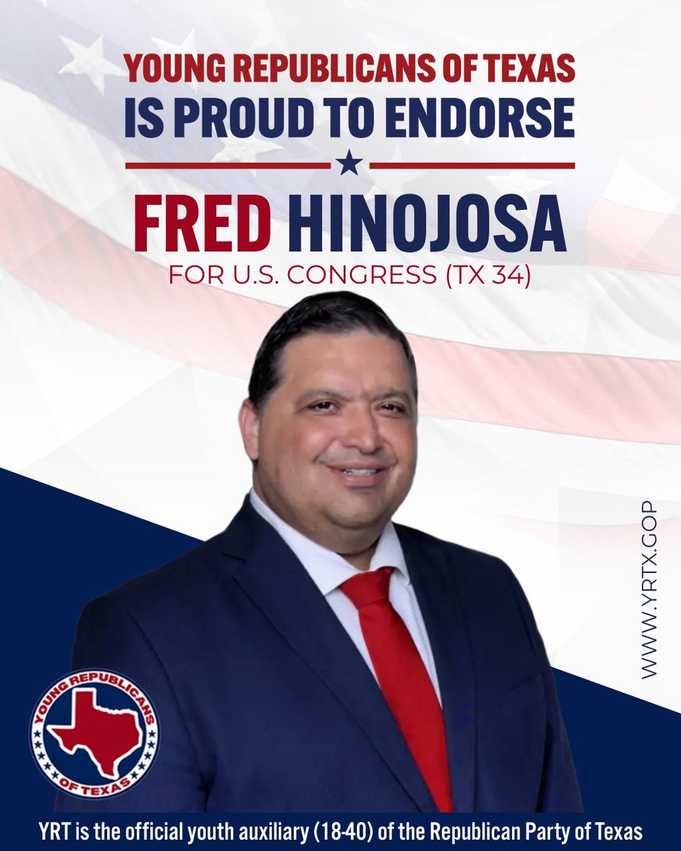 YRsOfTexas's tweet photo. We're proud to endorse Fred Hinojosa for Texas' 34th Congressional District!
We appreciate Mr. Hinojosa's support for efforts to put money back in young Texans' pockets—including ending the H-1B visa program, which has been abused to bring in cheap foreign labor to displace young American professionals.