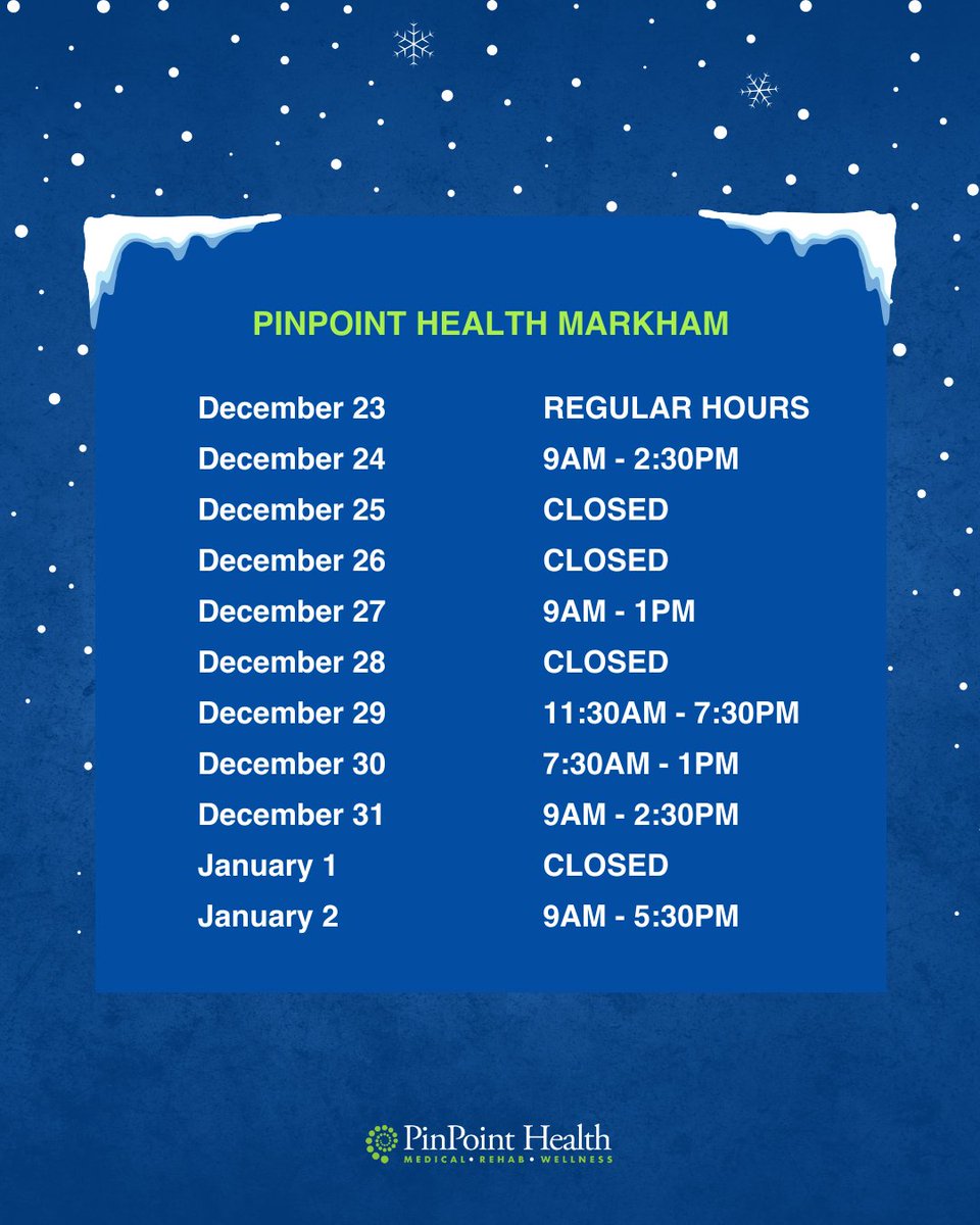 PinPoint_Health's tweet image. (4/4) The holidays are fast approaching. Be sure to check our updated holiday hours before you visit any of our locations, and click the link below to learn more. 

bit.ly/3FQtNDH