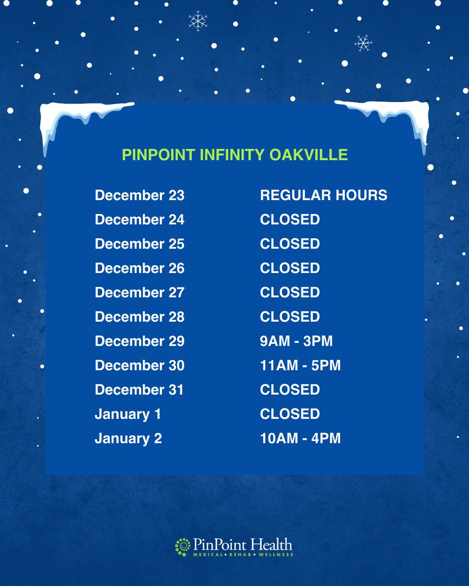 PinPoint_Health's tweet image. (4/4) The holidays are fast approaching. Be sure to check our updated holiday hours before you visit any of our locations, and click the link below to learn more. 

bit.ly/3FQtNDH