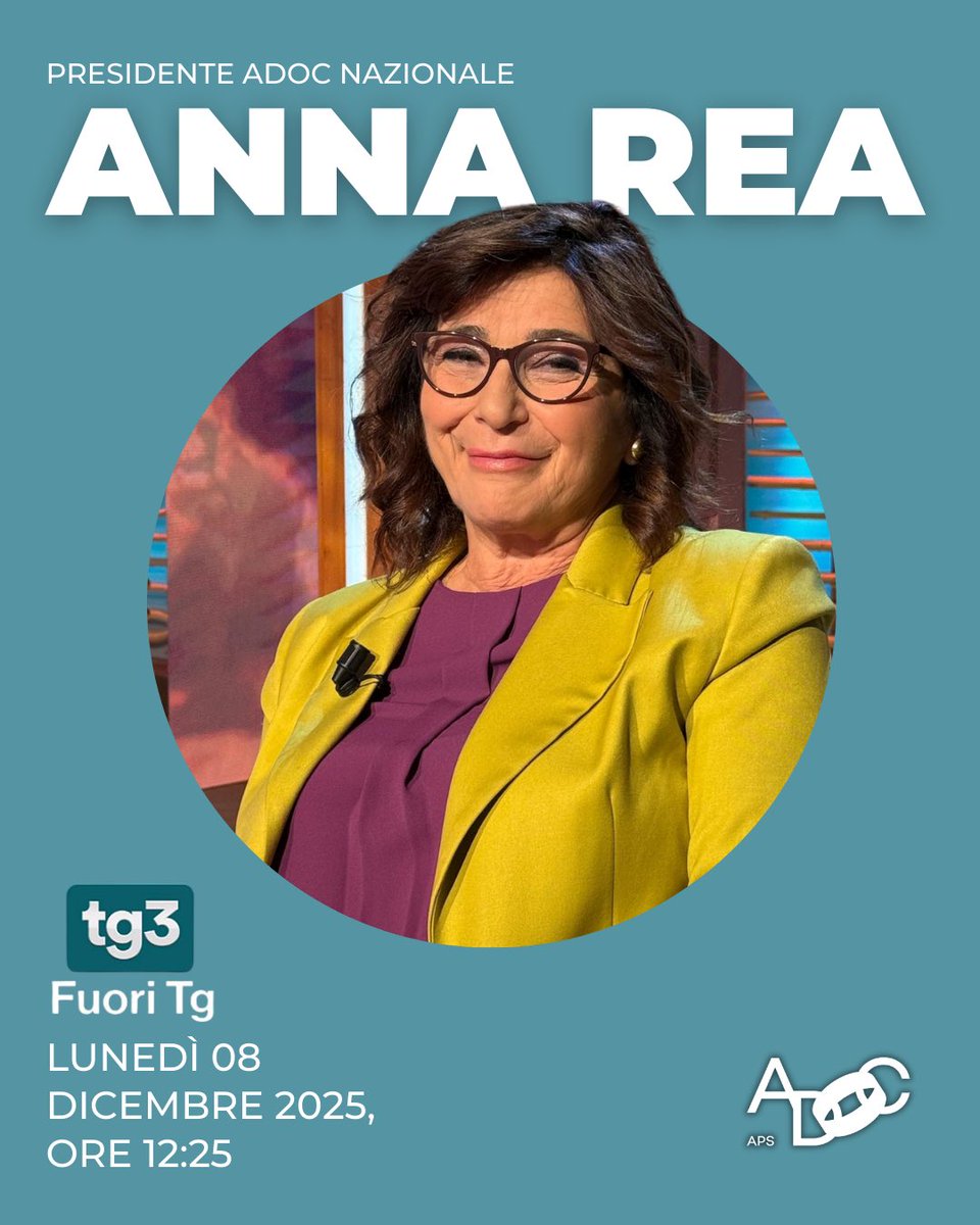 Lunedì 8 Dicembre, Anna Rea Presidente Adoc nazionale, sarà ospite di FuoriTg per parlare di caro voli. 
In diretta dalle 12:25 su Rai3! Non mancate!