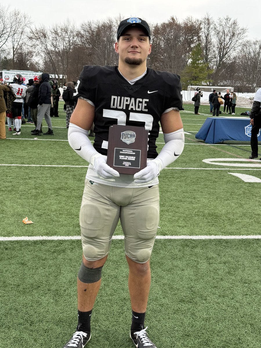 I’m beyond blessed to be named MVP of our national championship game. I wanna thank my family, coaches, and more importantly my team for making this possible‼️#JUCOPRODUCT
<a href="/jrniklos/">J.R. Niklos</a> <a href="/CoachTCip/">Coach Cipriano</a> <a href="/FBCoach_Rahn/">Coach Matthew Rahn</a> <a href="/JordanWesty1/">Jordan Westerkamp</a> <a href="/JUCOFFrenzy/">JUCO Football Frenzy</a> <a href="/Coach_Nol/">Nolan Bernat</a> <a href="/Coach_PauleyD/">𝐃𝐞𝐚𝐧 𝐏𝐚𝐮𝐥𝐞𝐲</a>