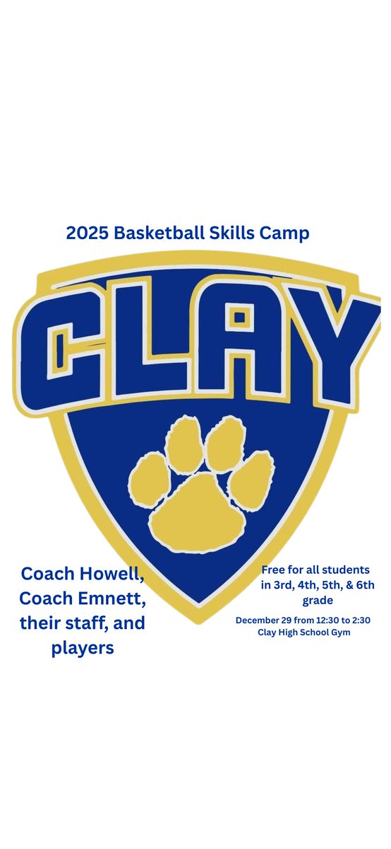 Clay Youth Basketball Skills Camp psqr.io/e7nNj2ExRl via <a href="/ParentSquare/">ParentSquare</a>